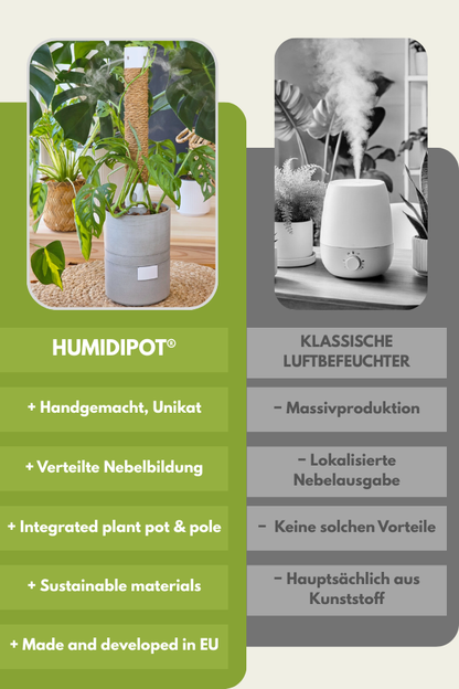 Vergleich zwischen handgemachten Humidipot und plastischen Luftbefeuchter